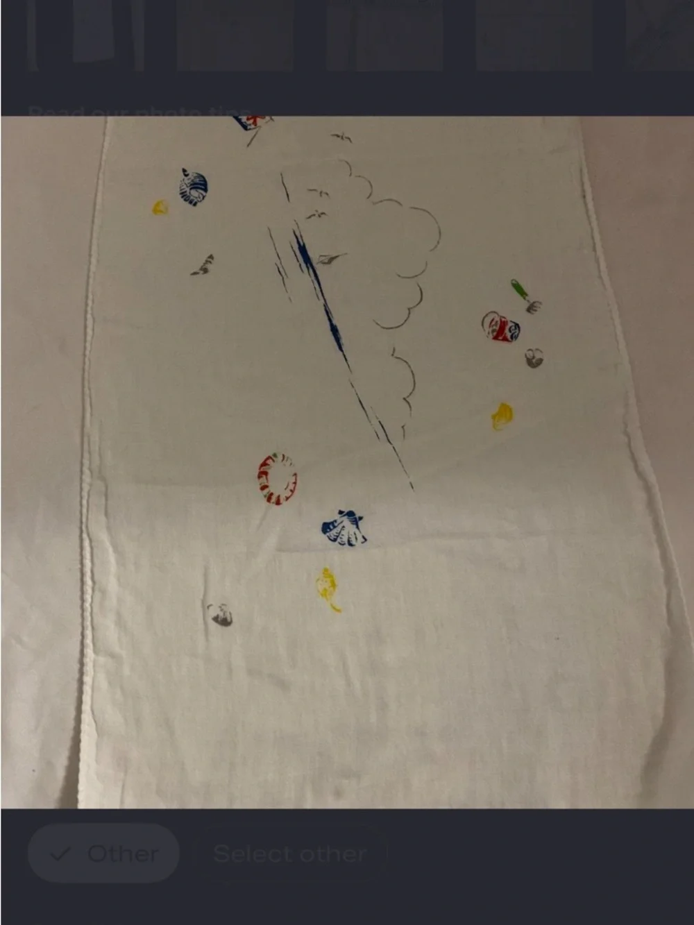 Vintage Hand Embroidered Dresser Scarf Table Runner White Linen Cottagecore